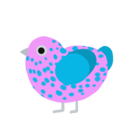 Boutonnière, a lavender and cerulean chicken with a speckle pattern