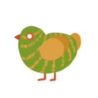 (unnamed), a chartreuse and orange chicken with a bar pattern