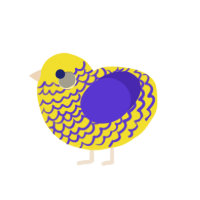 telepole, a yellow and indigo chicken with a lace pattern