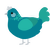 A sea and turquoise chicken with a neck-speckle pattern