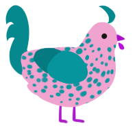 Moldy Spore, a pink and teal chicken with a speckle pattern