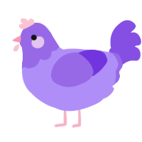Purgling, a lilac and blurple chicken with a head pattern