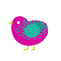 (unnamed), a fuchsia and turquoise chicken with a half-lace pattern