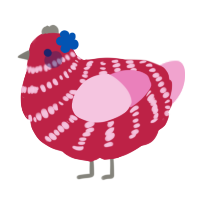 A crimson and pink chicken with a bar pattern