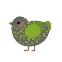 Fern, a grey and chartreuse chicken with a speckle pattern