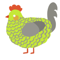 Tennis ball, a lime and ash chicken with a lace pattern