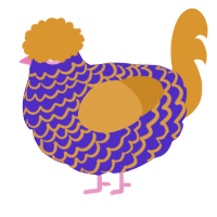 Nonbinary Havoc, a indigo and orange chicken with a lace pattern