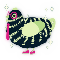 A tumblr and gluppy chicken with a bar pattern