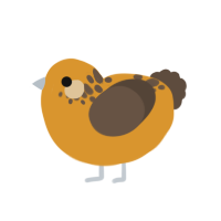 The heir, a orange and bark chicken with a neck-speckle pattern
