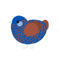 Paintbrush, a ultramarine and russet chicken with a lace pattern