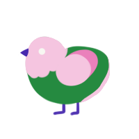 Lahoo, a viridian and pink chicken with a head pattern