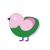 Lahoo, a viridian and pink chicken with a head pattern