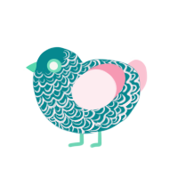 Kaede, a teal and rose chicken with a double-lace pattern