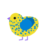 Oswald, a yellow and sapphire chicken with a speckle pattern