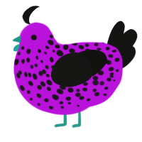 A amethyst and black chicken with a speckle pattern