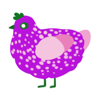 Sweetpea, a amethyst and pink chicken with a speckle pattern