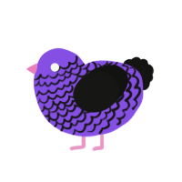 Raver, a blurple and black chicken with a lace pattern