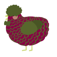 A maroon and olive chicken with a lace pattern