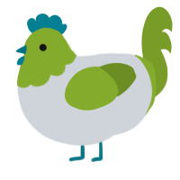 A mist and chartreuse chicken with a head pattern
