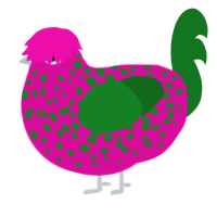 dragonfruit jr, a fuchsia and leaf chicken with a speckle pattern