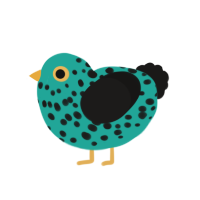 Pipip, a turquoise and sable chicken with a speckle pattern