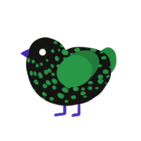 目玉, a black and viridian chicken with a speckle pattern