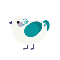 Jazz cup, a white and teal chicken with a neck-band pattern