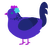Amethyst, a indigo and navy chicken with a neck-speckle pattern