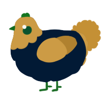 A tumblr and gold chicken with a head pattern