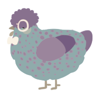 A sky and indigo chicken with a speckle pattern