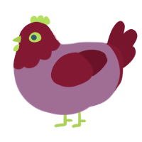 WORSHIP THE GLITCH, a blurple and maroon chicken with a head pattern