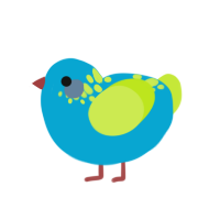 Roy, a cerulean and lime chicken with a neck-speckle pattern
