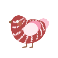 Ellie, a red and rose chicken with a bar pattern