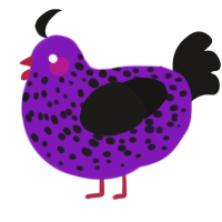 William, a violet and sable chicken with a speckle pattern