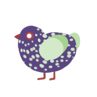 Agnes, a overcast and gluppy chicken with a speckle pattern