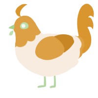 A cream and orange chicken with a head pattern