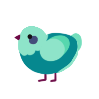 Chiwi, a teal and mint chicken with a head pattern