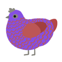 g, a blurple and red chicken with a lace pattern