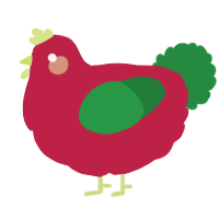 A crimson and viridian chicken