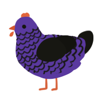 Nightwing, a indigo and black chicken with a lace pattern