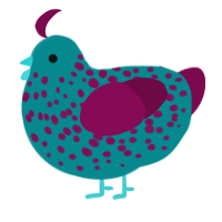 Ad Infinitum, a teal and wine chicken with a speckle pattern