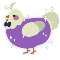 Sousie, a blurple and silver chicken with a head pattern