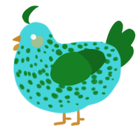 The World, a aqua and leaf chicken with a speckle pattern