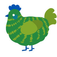 salad, a viridian and chartreuse chicken with a bar pattern