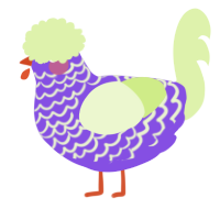 Gala, a blurple and apple chicken with a lace pattern