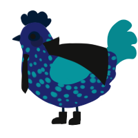angeleye, a navy and teal chicken with a speckle pattern