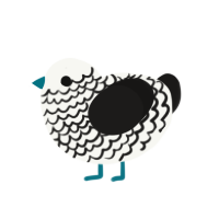 Void Wannabe, a white and sable chicken with a lace pattern
