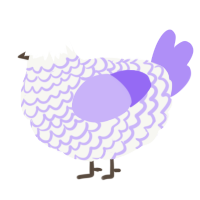Missy, a white and lilac chicken with a lace pattern
