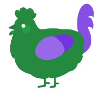 G, a viridian and blurple chicken