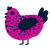 Girlypop, a fuchsia and tumblr chicken with a speckle pattern